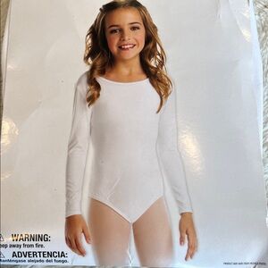 Child’s White Bodysuit long-sleeve leotard costume Halloween XL 14/16